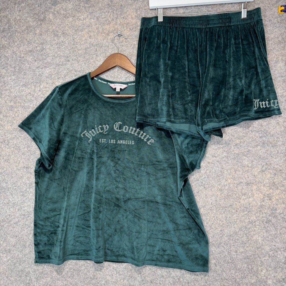 Juicy Couture Velour Sleep Set Shirt Shorts Top Womens 1X‎ Emerald Rhinestone